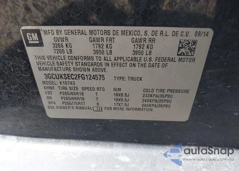 2015 Chevrolet Silverado 1500 2Lz from USA, damaged, VIN 3GCUKSEC2FG124575